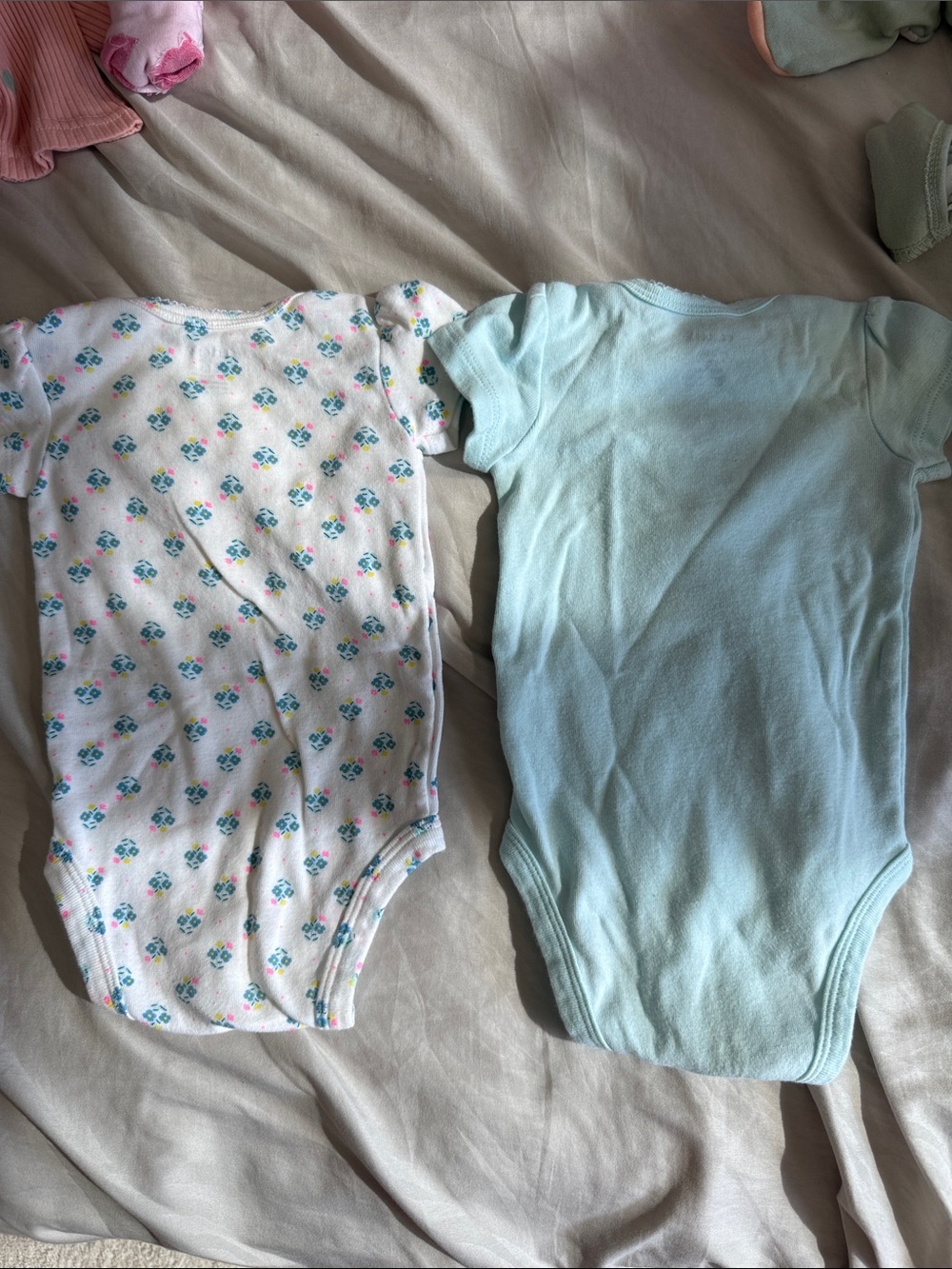 Carter's White Floral & Light Blue Baby One-Piece Bodysuits (2) - Picture 6 of 6
